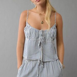 American Eagle Outfitters Navy and Cream Striped Top